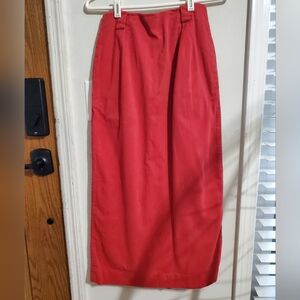 Vintage Ruff Hewn Red High Waist Pencil Skirt Button Vent Back Classic Preppy
